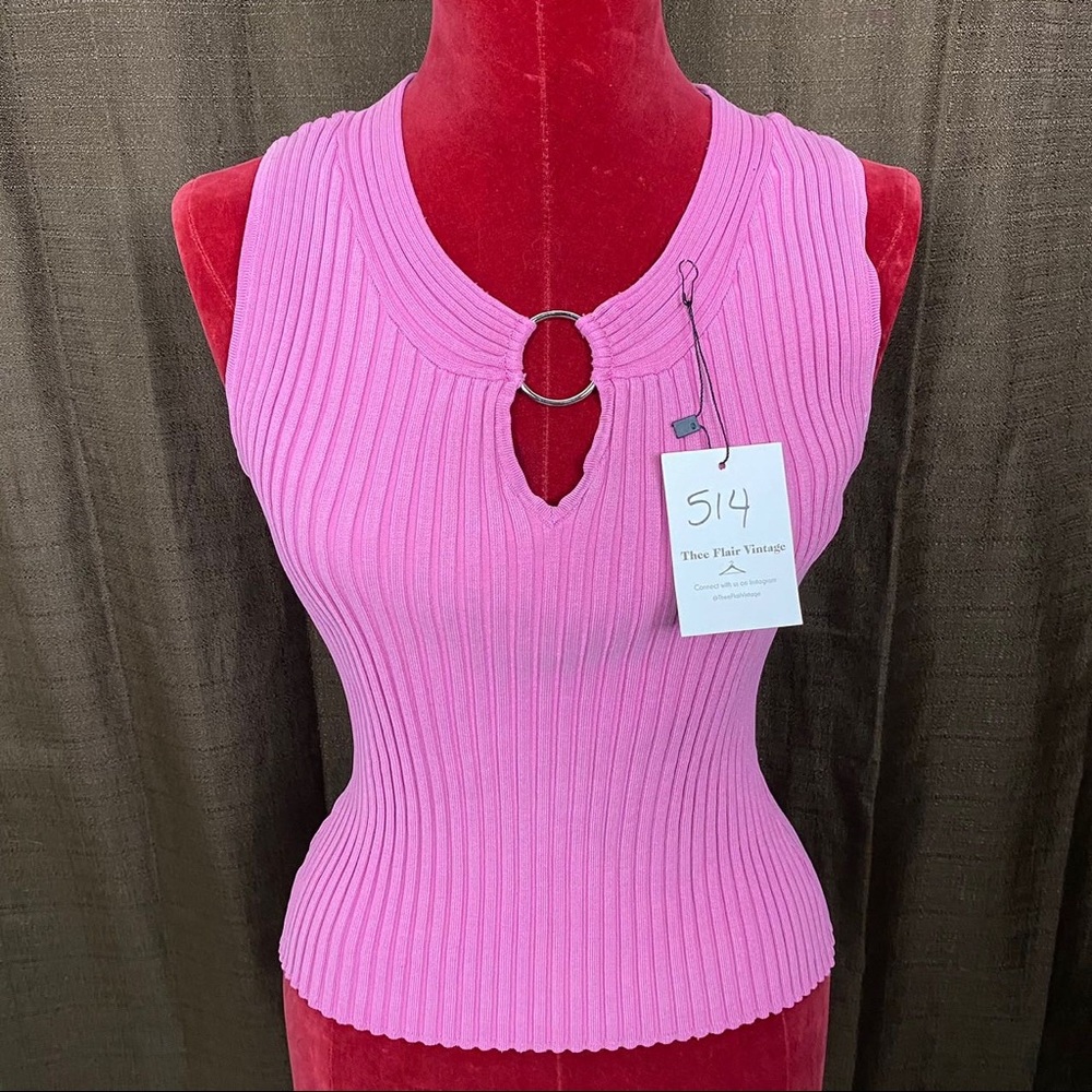 I.N.C Hot Pink Rubbed Metal Cir Neck Stretchy Top